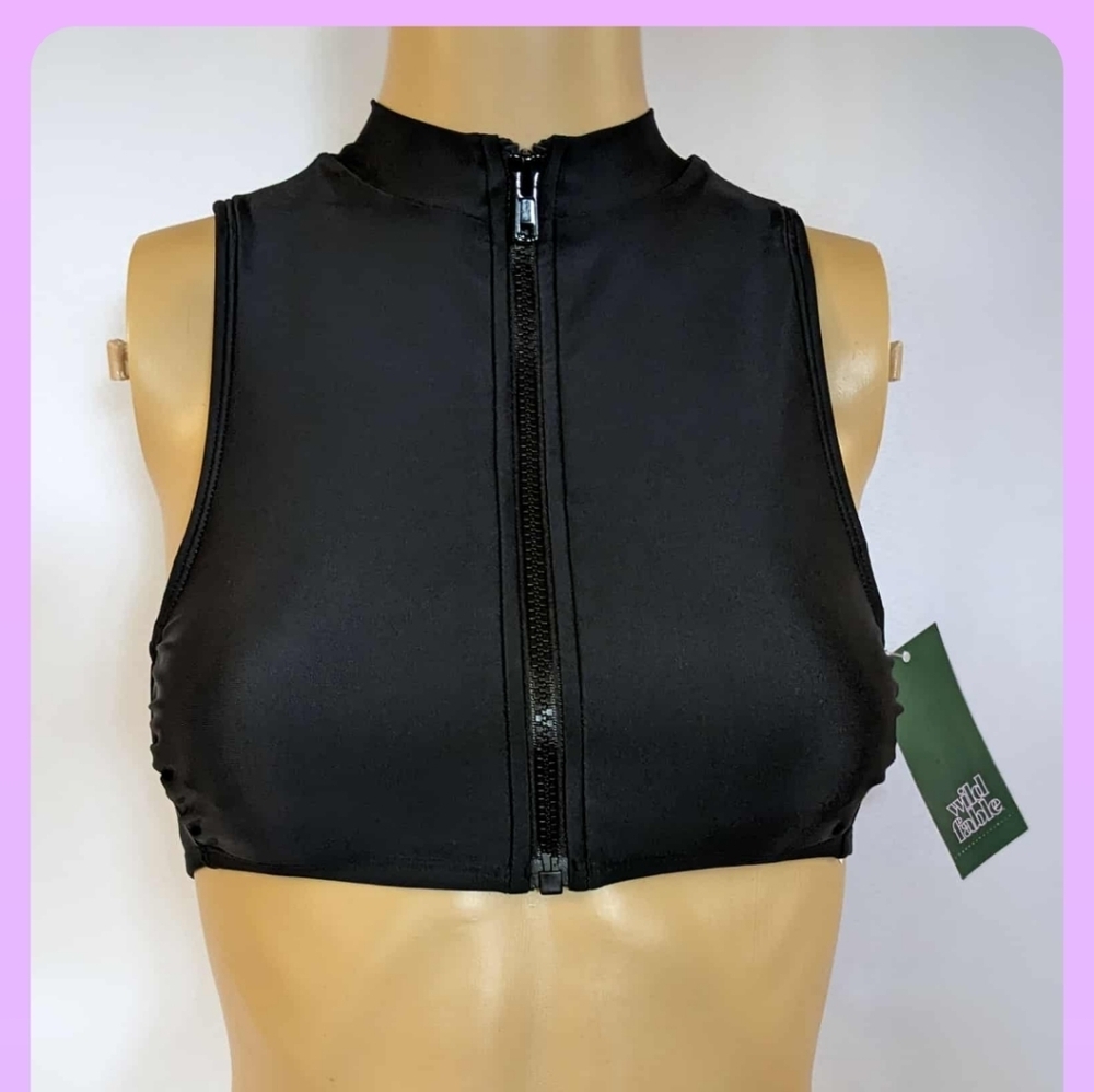 Wild Fable Black Zip-Up Bathing Suit Swim Suit Top Size XS (0-2) - Picture 1 of 6